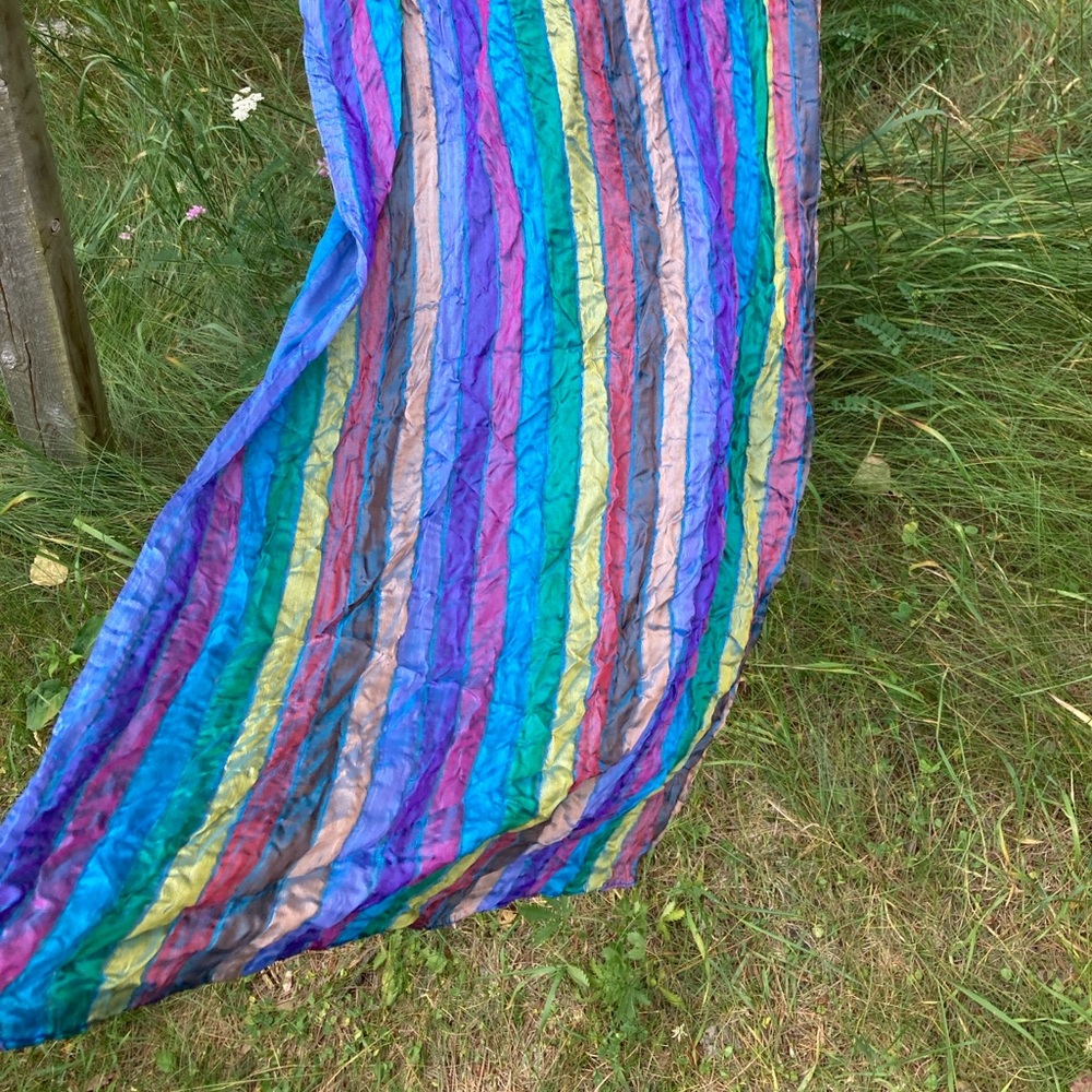 NATURAL Scarf Reversible Silk Colorful Rainbow Blue Purple Green Pink Yellow